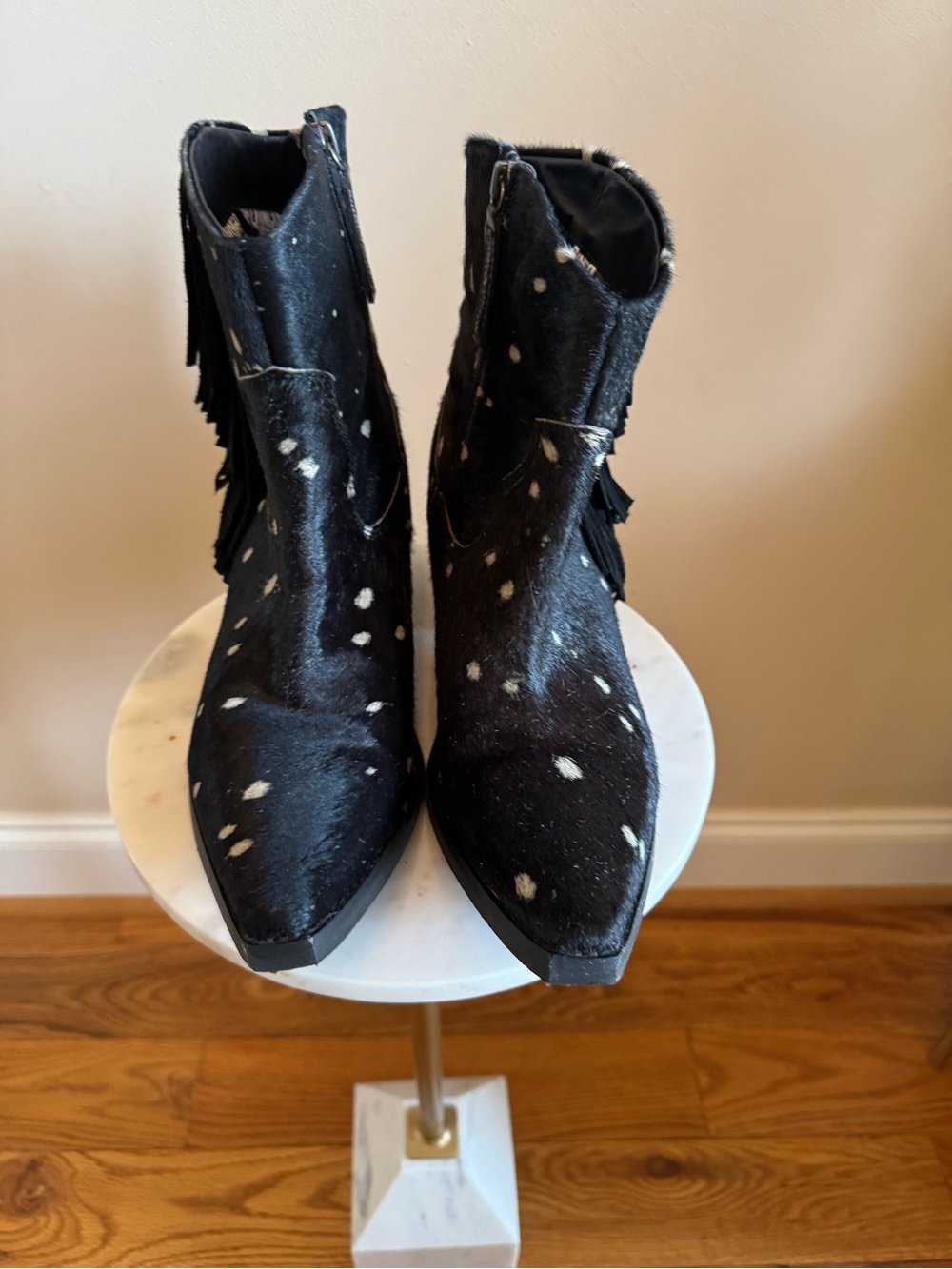 Black Spotted Dingo Fringe Ankle Boots - Women
